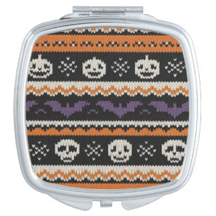 Cute, fair isle/colorwork Halloween skull & bats Compact Mirror