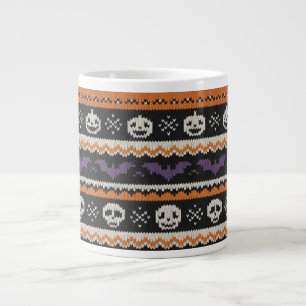 Cute, fair isle/colorwork Halloween skull & bats Giant Coffee Mug
