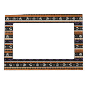 Cute, fair isle/colorwork Halloween skull & bats Magnetic Frame