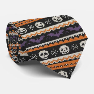 Cute, fair isle/colorwork Halloween skull & bats Neck Tie