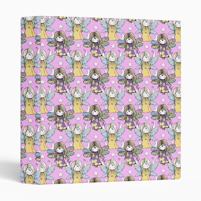 Cute Fairies and Stars and Moons Pattern 3 Ring Binder (Front/Spine)