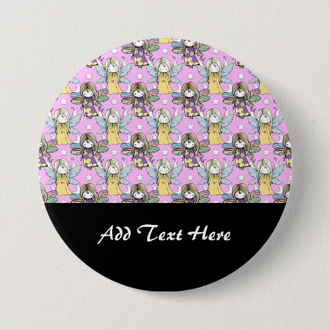 Cute Fairies and Stars and Moons Pattern Button (Front)