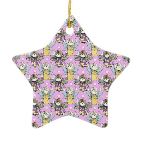 Cute Fairies and Stars and Moons Pattern Ceramic Ornament