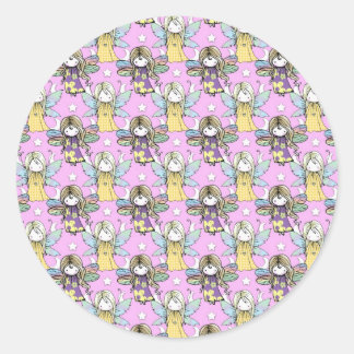 Cute Fairies and Stars and Moons Pattern Classic Round Sticker
