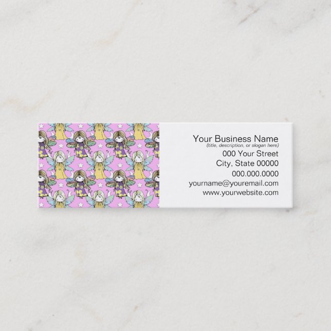 Cute Fairies and Stars and Moons Pattern Mini Business Card (Front)
