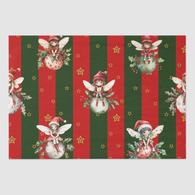 Cute Fairies on Christmas Ornaments Tissue Paper (Front)