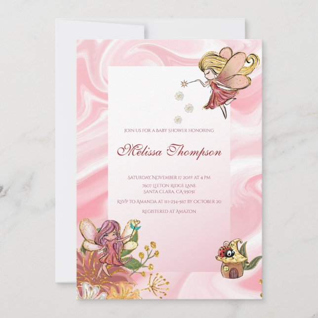 Cute Fairies Woodland Magical Forest Baby Shower Invitation (Front)