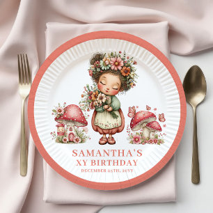 Cute Fairy 1st Birthday Pink Floral Party Paper  Plates