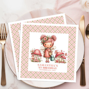 Cute Fairy 1st Birthday Whimsical Pink Paper Dinner Napkins