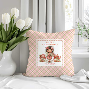 Cute Fairy 5th Birthday Blush Floral Throw Pillow