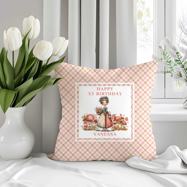 Cute Fairy 5th Birthday Pink Mushroom Throw Pillow (Cute Fairy 5th Birthday Pink Mushroom Throw Pillow)