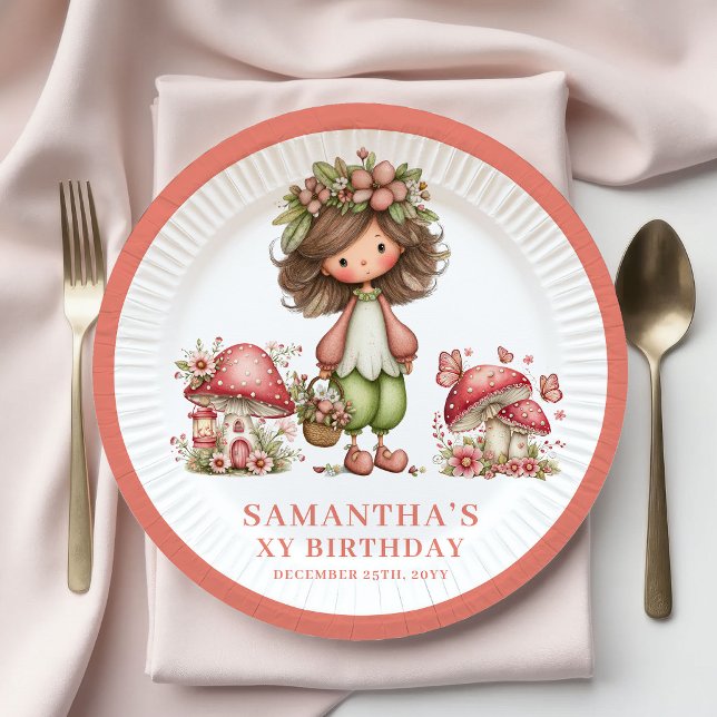 Cute Fairy 6th Birthday Pink Mushroom Plates (Cute Fairy 6th Birthday Pink Mushroom Plates)