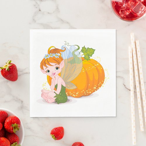 Cute Fairy And A Pumpkin Napkins