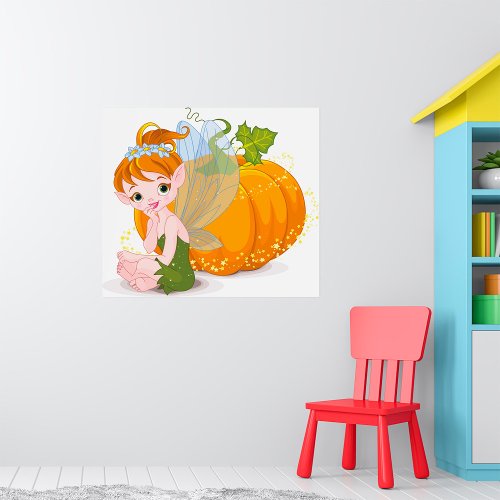 Cute Fairy And A Pumpkin Poster