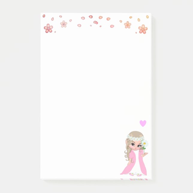 Cute Fairy and Flowers on White Notes (Front)