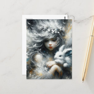 Cute Fairy and Her Adorable Rabbit Postcard