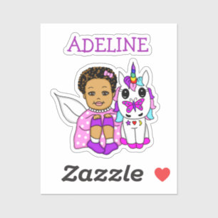 Cute Fairy and her Unicorn Personalized Name Sticker