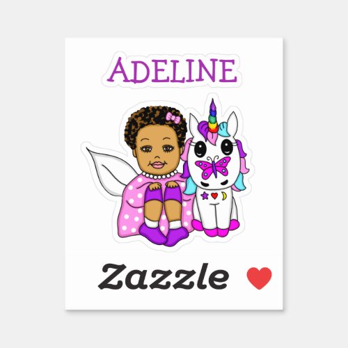 Cute Fairy and her Unicorn Personalized Name Sticker