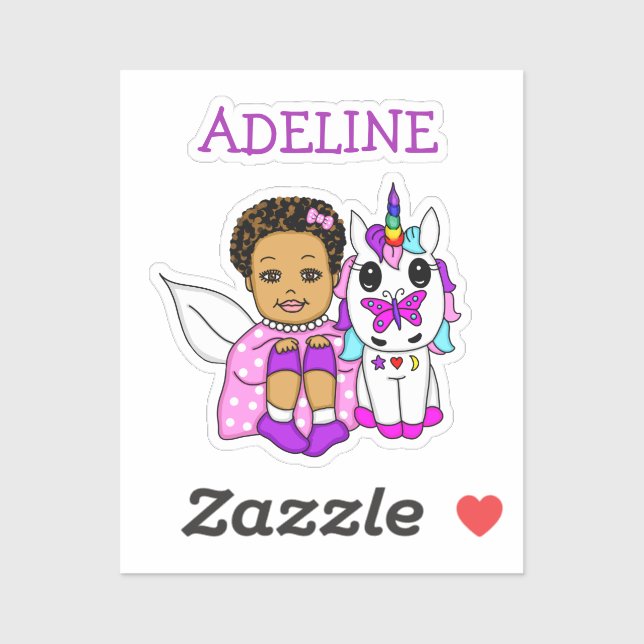 Cute Fairy and her Unicorn Personalized Name Sticker (Sheet)