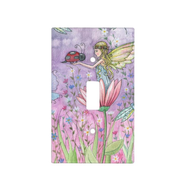 Cute Fairy and Ladybug Fantasy Illustration Light Switch Cover (Front)