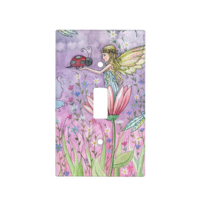 Cute Fairy and Ladybug Fantasy Illustration Light Switch Cover | Zazzle