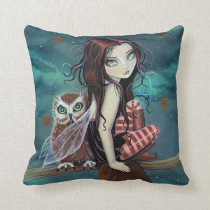Cute Fairy and Owl Fantasy Art Pillow
