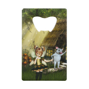Cute Fairy And White Mouse Credit Card Bottle Opener