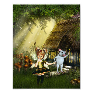 Cute Fairy And White Mouse Photo Print