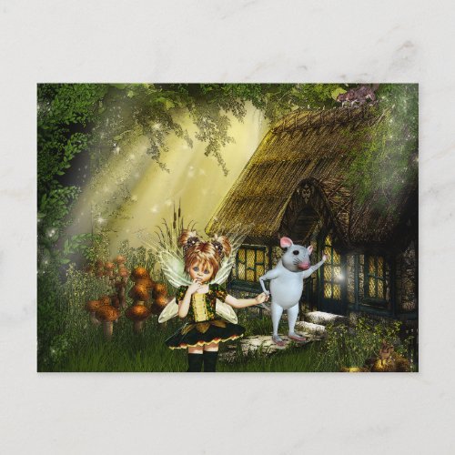 Cute Fairy And White Mouse Postcard