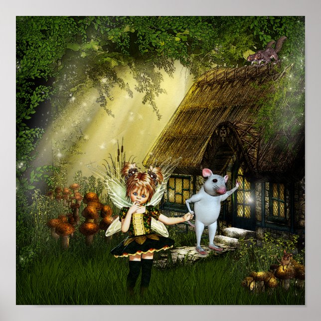 Cute Fairy And White Mouse Poster (Front)