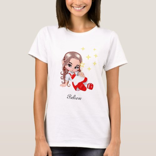 Cute fairy angel dressed in red  stars T_Shirt