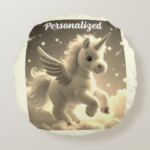 Cute Fairy Baby Unicorn cream Sparkling Fantasy Round Pillow