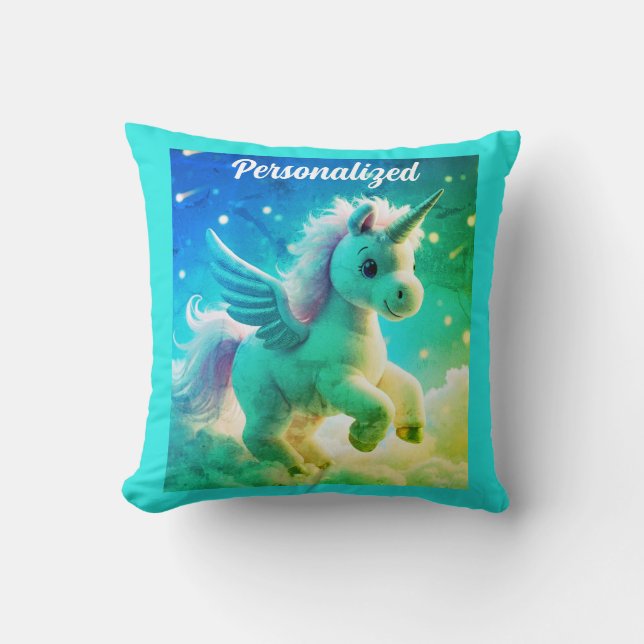 Cute Fairy Baby Unicorn green Sparkling Fantasy  Throw Pillow (Front)