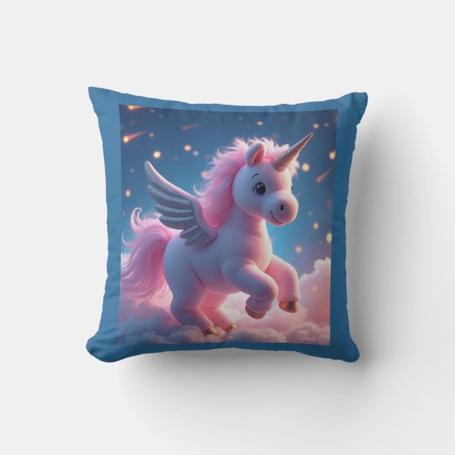 Cute Fairy Baby Unicorn Sparkling Fantasy Throw Pi Throw Pillow (Front)