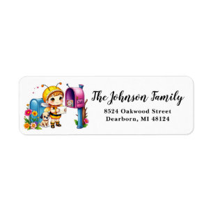 Cute Fairy Bee Girl Cute Puppy Mailbox Floral Label
