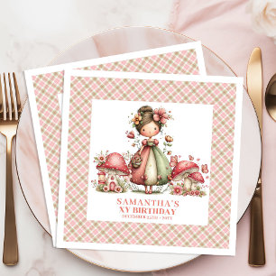 Cute Fairy Birthday Pink Garden Floral Party Paper Dinner Napkins