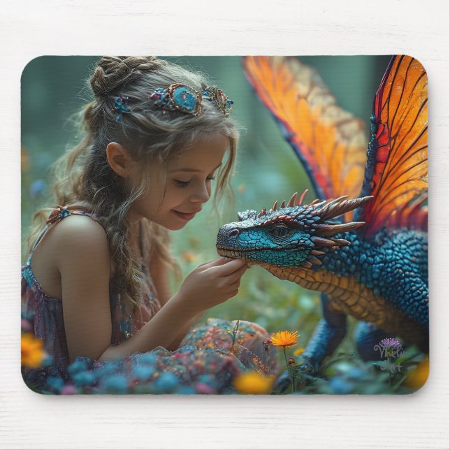 Cute Fairy Blue Dragon Design Mouse Pad (Front)