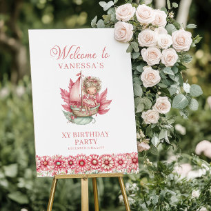 Cute Fairy Blush Flowers 6th Birthday Welcome Sign