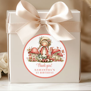 Cute Fairy Blush Pink Floral Birthday Thank You Classic Round Sticker