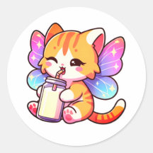 Cute fairy cat drinking milk