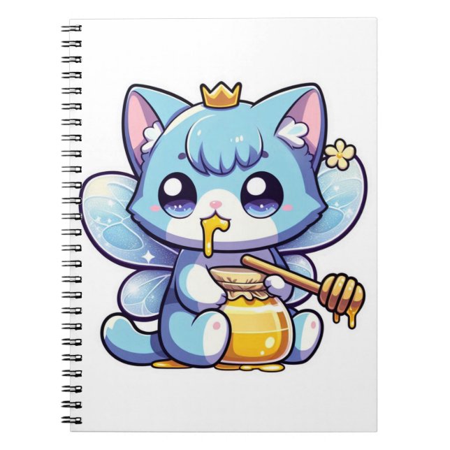 Cute fairy cat eating raw honey  notebook (Front)