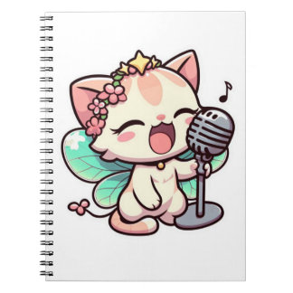 Cute fairy cat singing notebook