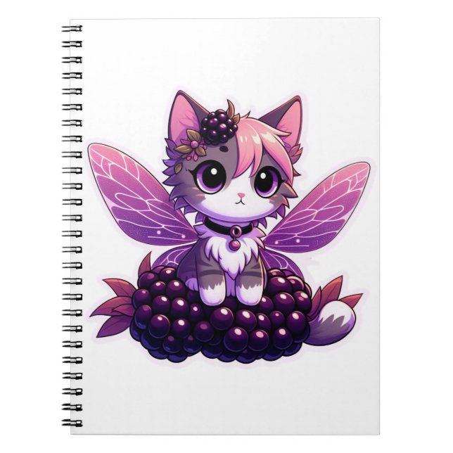 Cute fairy cat with blackberries notebook (Front)