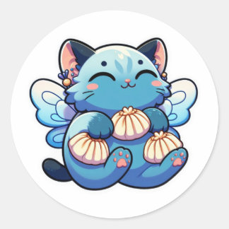 Cute fairy cat with dumplings classic round sticker