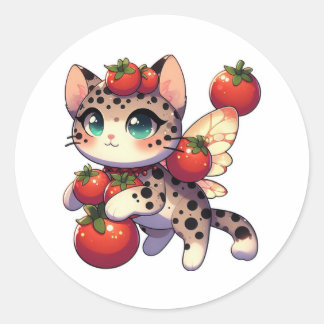 Cute fairy cat with tomatoes classic round sticker