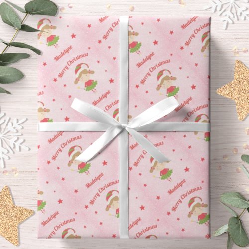 Cute Fairy Christmas Pink Snow Personalized Wrapping Paper