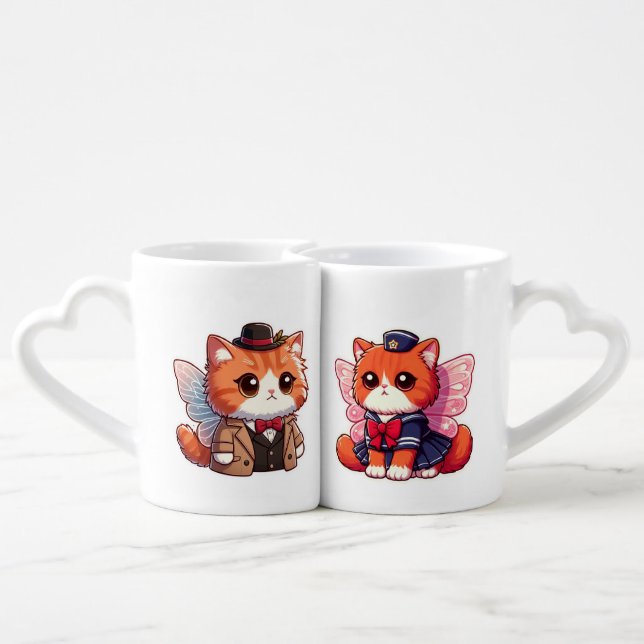 Cute fairy couple cat  coffee mug set (Back Nesting)