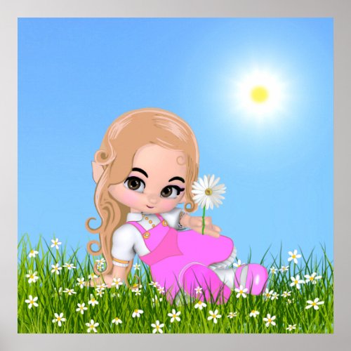 Cute Fairy  Daisy Flowers  Poster
