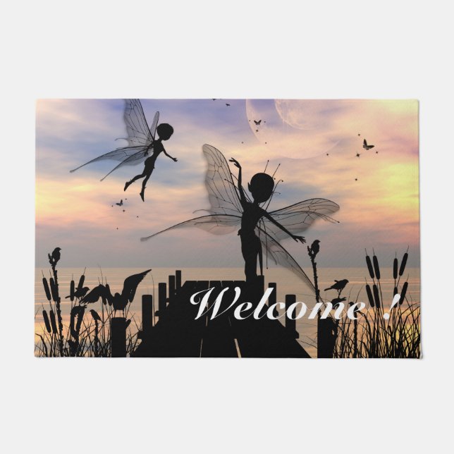 Cute fairy dancing on a jetty doormat (Front)
