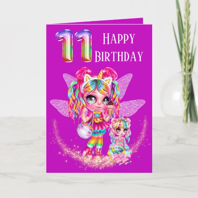 Cute fairy eleventh birthday rainbow anime magic card (Front)